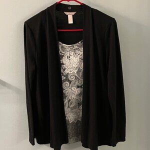 Womens White Stag Sweater Moch Layered Black Embellished Size Medium (8-10)